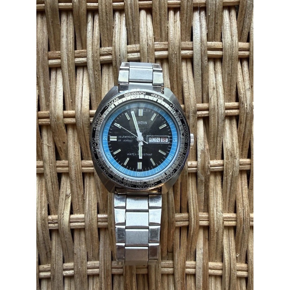 Clinton - Benrus Vintage  World Timer Diver For 60's Ronda Automatic Movt Runs